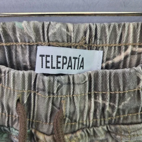 Telepatia Camo Cargo Joggers Mens Small Green Brown Tree Forest Utility Pants - Picture 7 of 9